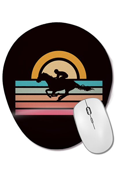 BASKI DÜNYASI Mouse Pad oval cu suport pentru încheietura mâinii, cu tematică ecvestră, cu cal, călăreț, sport ecvestru, sabot de cal și cal în box