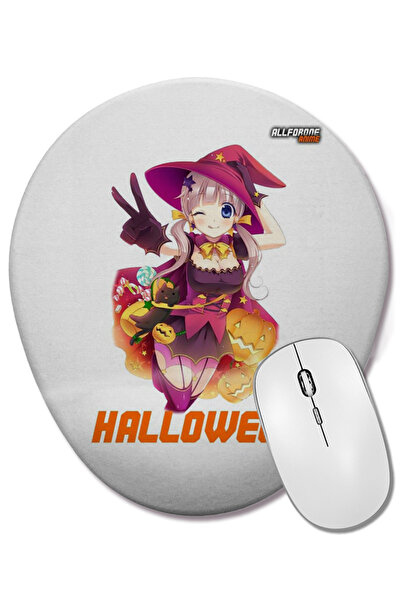 BASKI DÜNYASI Mouse Pad oval cu suport pentru încheietura mâinii pentru Halloween