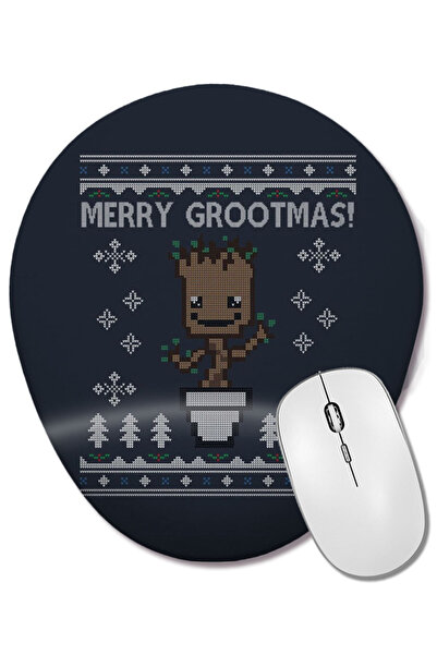 BASKI DÜNYASI Guardians Of the Galaxy Merry Grootmas Christmas Knit Pattern Mouse Pad oval cu suport pentru încheietura mâinii
