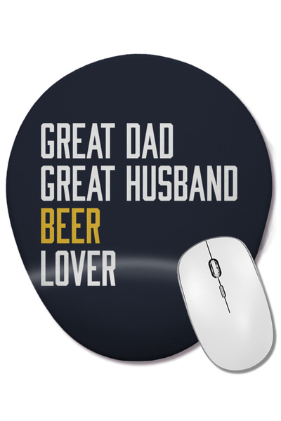 BASKI DÜNYASI Mouse Pad oval cu suport pentru încheietura mâinii, pentru tata grozav, soț grozav, iubitor de bere