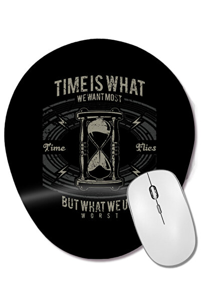 BASKI DÜNYASI Time Flies Hourglass Mouse Pad oval cu suport pentru încheietur...