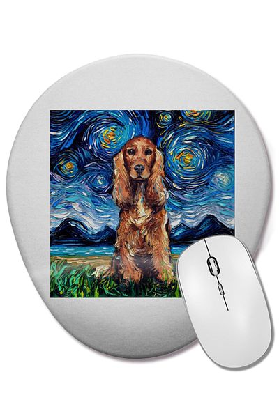 BASKI DÜNYASI لوحة ماوس بيضاوية مع مسند للمعصم باللون الأحمر Cocker Spaniel Starry Night