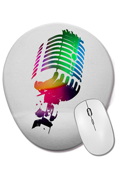 BASKI DÜNYASI Mouse Pad oval cu microfon colorat, cu suport pentru încheietura mâinii