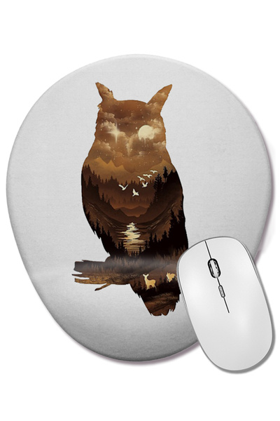 BASKI DÜNYASI Owl Sunset Owl Mouse Pad oval cu suport pentru încheietura mâinii
