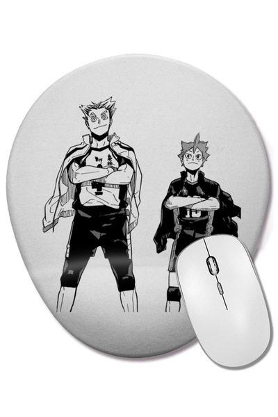 BASKI DÜNYASI Bokuto și Hinata Haikyuu Manga Cap Mouse Pad oval cu suport pen...