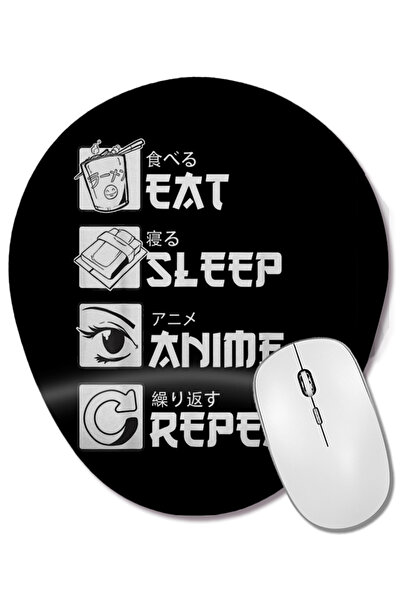 BASKI DÜNYASI Eat Sleep Anime Repeat Funny Japanese Manga Tee 01 Mouse Pad ov...