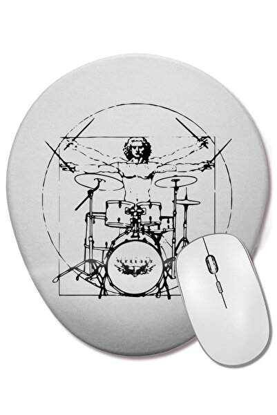 BASKI DÜNYASI Vitruvian Man Drum Kit Black Lines Mouse Pad oval cu suport pentru încheietura mâinii