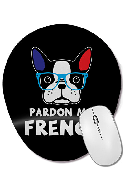 BASKI DÜNYASI Mouse Pad oval cu suport pentru încheietura mâinii, cu buldog francez amuzant, Pardon My French