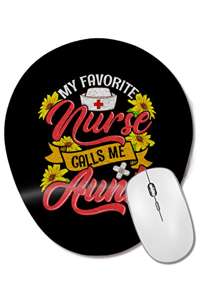 BASKI DÜNYASI Mouse Pad oval cu suport pentru încheietura mâinii, cu textul „Cute My Favorite Nurse Calls Me Aunt RN Family”