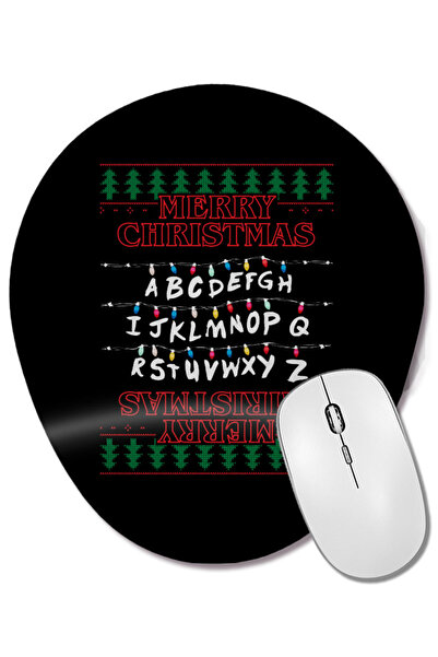 BASKI DÜNYASI Stranger Things Merry Christmas Lights Mouse Pad oval tricotat cu suport pentru încheietura mâinii