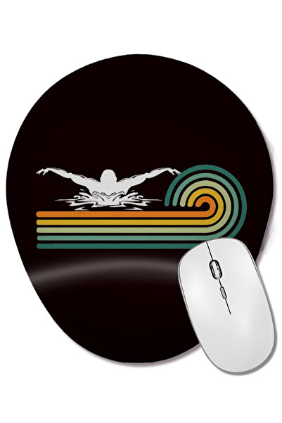 BASKI DÜNYASI Mouse Pad oval cu suport pentru încheietura mâinii, cu design retro de înotător de epocă, pentru instructor de înot în piscină interioară