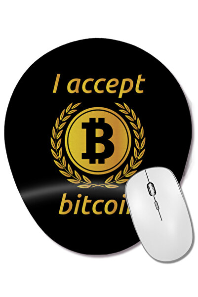 BASKI DÜNYASI Accept Bitcoin Mouse Pad oval cu suport pentru încheietura mâinii