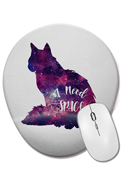 BASKI DÜNYASI Eu Preciso De Espaço Cat Cat Oval Mouse Pad with Wrist Support