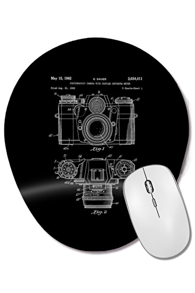 BASKI DÜNYASI E Sauer Camera Patent Blueprints Contarex I Mouse Pad oval cu s...