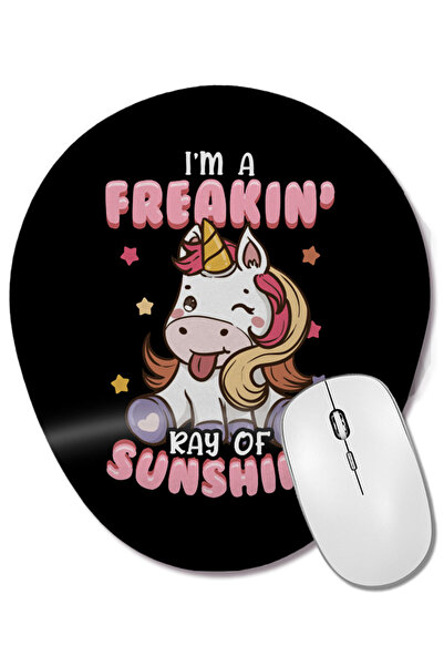 BASKI DÜNYASI I m a Freakin Ray of Sunshine Unicorn Rainbow Wrist Supported Oval Mouse Pad