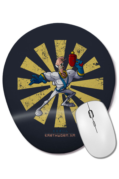 BASKI DÜNYASI Mouse Pad oval retro japonez Earthworm Jim cu suport pentru înc...