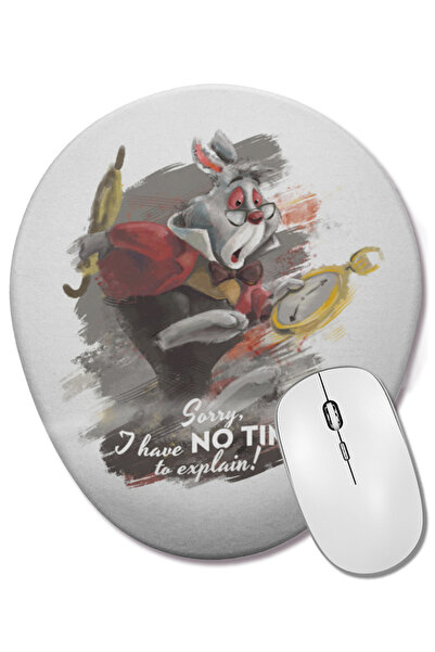 BASKI DÜNYASI White Rabbit Mouse Pad oval cu suport pentru încheietura mâinii, White Rabbit
