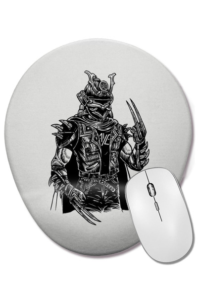 BASKI DÜNYASI Samurai Punk Portrait Mouse Pad oval cu suport pentru încheietu...