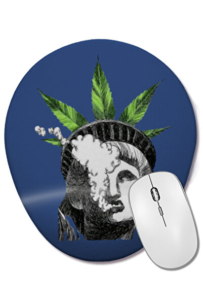 BASKI DÜNYASI Mouse Pad oval cu suport pentru încheietura mâinii Marijuana Am...