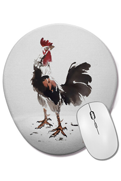 BASKI DÜNYASI Rooster Stare Mouse Pad oval cu suport pentru încheietura mâinii