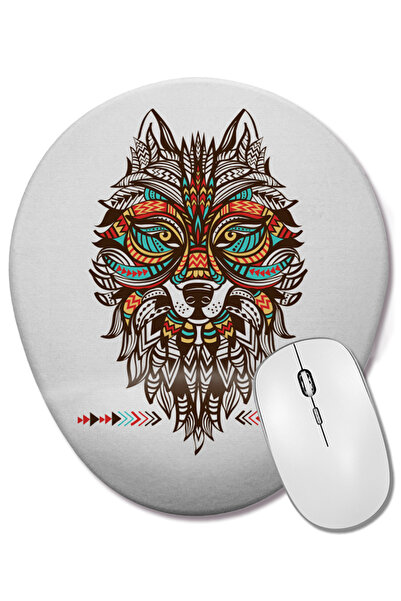 BASKI DÜNYASI Mouse Pad oval Lobo Tribal cu suport pentru încheietura mâinii