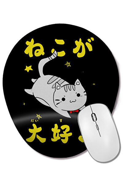 BASKI DÜNYASI Mouse Pad oval Kawaii Neko cu suport pentru încheietura mâinii