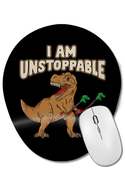 BASKI DÜNYASI I Am Unstoppable TRex Funny Short Dinosaur Arms Mouse Pad oval cu suport pentru încheietura mâinii