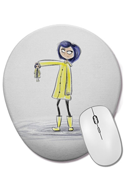 BASKI DÜNYASI Mouse Pad oval Coraline Watercolor cu suport pentru încheietura mâinii