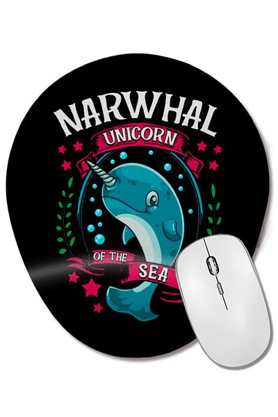 BASKI DÜNYASI لوحة ماوس بيضاوية مضحكة من Narwhal Unicorn Of The Sea مع دعم للمعصم