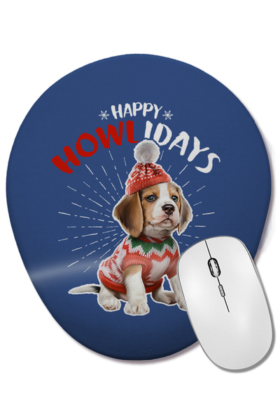 BASKI DÜNYASI Happy Howlidays Dog Christmas Mouse Pad oval cu suport pentru încheietura mâinii
