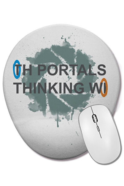 BASKI DÜNYASI Mouse Pad oval Portals Thinking With Portals cu suport pentru încheietura mâinii