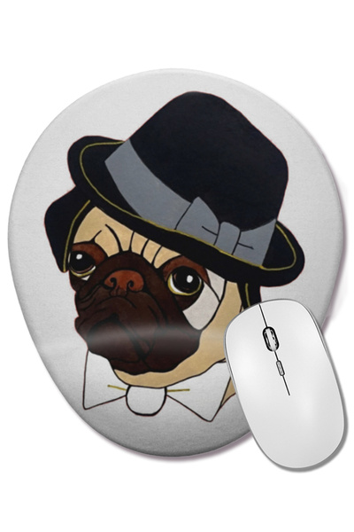 BASKI DÜNYASI Mouse Pad oval Pug Dog 04 cu suport pentru încheietura mâinii