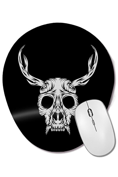 BASKI DÜNYASI Tampă de mouse ovală cu suport pentru încheietura mâinii, cu craniu cu coarne de gorilă înfricoșătoare, unică și cool.