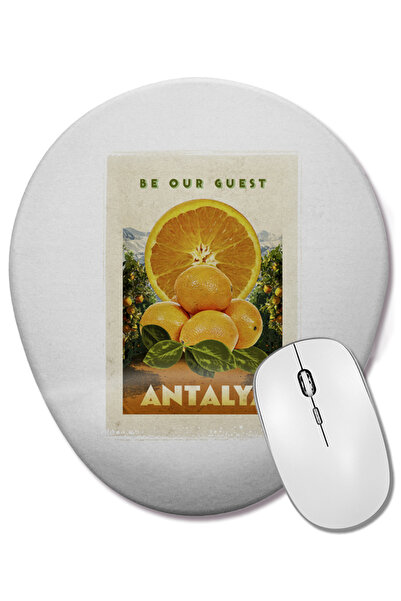 BASKI DÜNYASI Mouse Pad oval Antalya și Portocalii cu suport pentru încheietu...