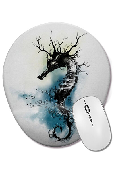 BASKI DÜNYASI Mouse Pad oval cu model complicat de cal de mare cu suport pentru încheietura mâinii