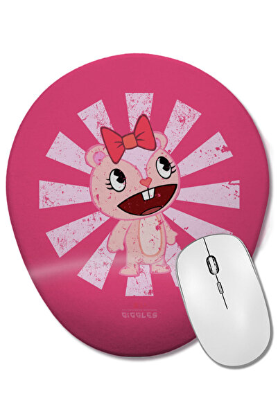 BASKI DÜNYASI Giggles Retro Japanese Happy Tree Friends Mouse Pad oval cu suport pentru încheietura mâinii