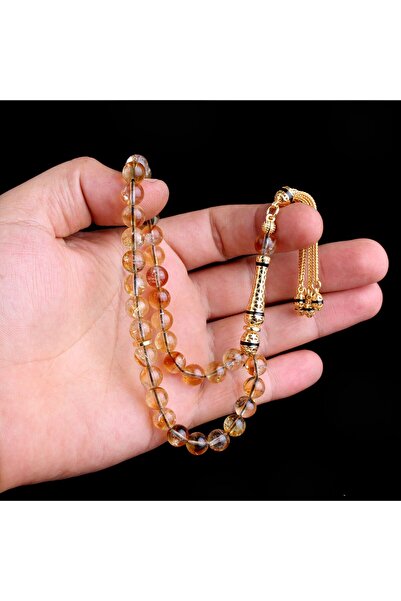 TAKI925 925 Ayar Mineli Gümüş Püsküllü Sitrin Taşı Tesbih