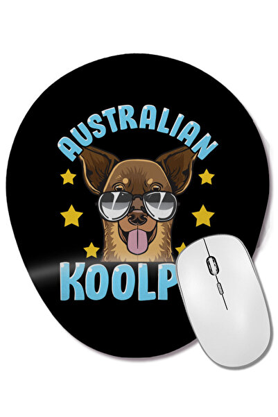BASKI DÜNYASI Mouse Pad oval cu suport pentru încheietura mâinii, drăguț și amuzant, cu câine australian Koolpie Kelpie