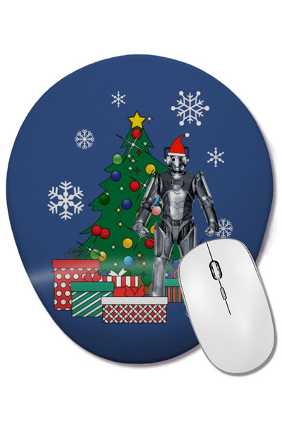 BASKI DÜNYASI Cyberman Dr Who Around the Christmas Tree Oval Mouse Pad with W...
