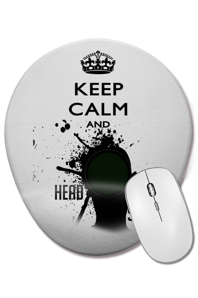 BASKI DÜNYASI Keep Calm And Head Shot Mouse Pad oval cu suport pentru încheietura mâinii