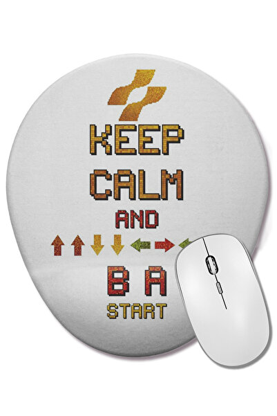 BASKI DÜNYASI Keep Calm Konami Mouse Pad oval cu suport pentru încheietura mâ...