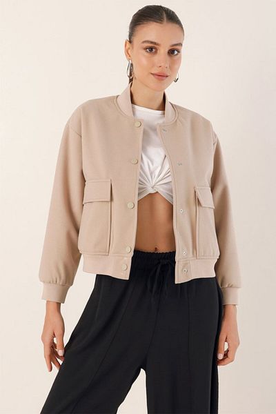 modaserdem    0688 Double Pocket Bomber Jacket - Beige