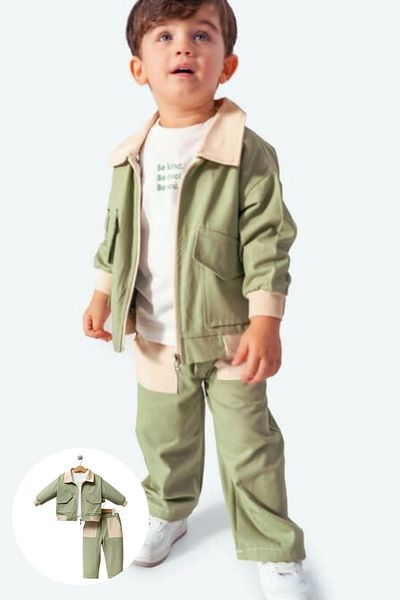 Minytrendy Baby Boy Kids Linen Cool Boy Badili Jacket Sports Bottom Top Set Eid Set
