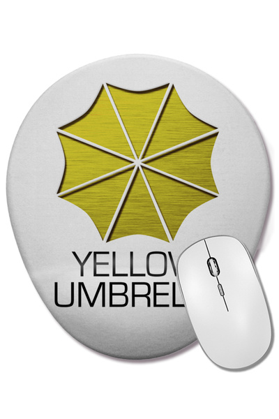 BASKI DÜNYASI Yellow Umbrella Mouse Pad oval cu suport pentru încheietura mâinii