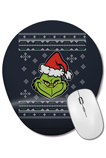 BASKI DÜNYASI Dr Seuss The Grinch Christmas Knit Pattern Mouse Pad oval cu suport pentru încheietura mâinii