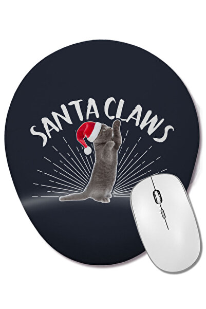 BASKI DÜNYASI Santa Claws Christmas Cat Oval Mouse Pad με στήριγμα καρπού