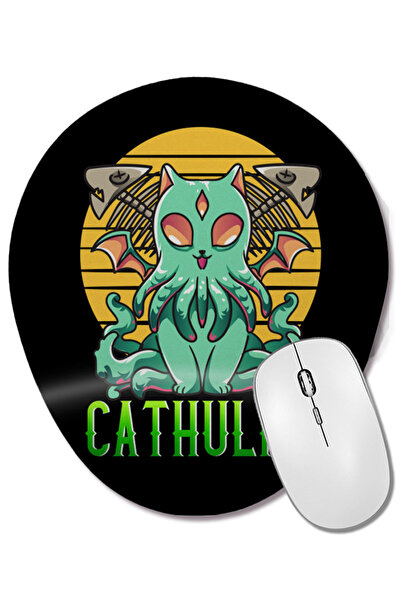 BASKI DÜNYASI Mouse Pad oval Kawaii Cathulhu Cute Cat Cthulhu Pun Kitty Krake...