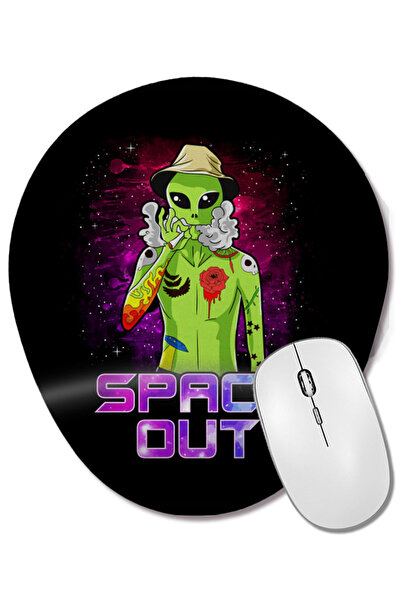 BASKI DÜNYASI Space Out Hipster Alien Smoking & Spacing Out UFO Mouse Pad ova...