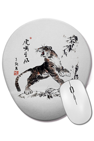 BASKI DÜNYASI Tiger Roar With The Wind Mouse Pad oval cu suport pentru încheietura mâinii