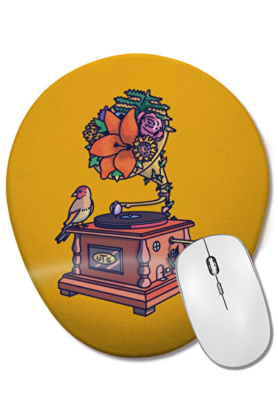 BASKI DÜNYASI Mouse Pad oval Vintage Record Player 01 cu suport pentru închei...